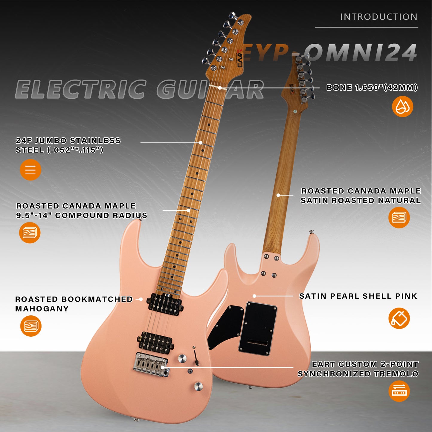 EART Guitars, EYP-Omni24, EYGP-2380 Modern ST Style 6 Strings, Roasted Mahogany Body Electric Guitar