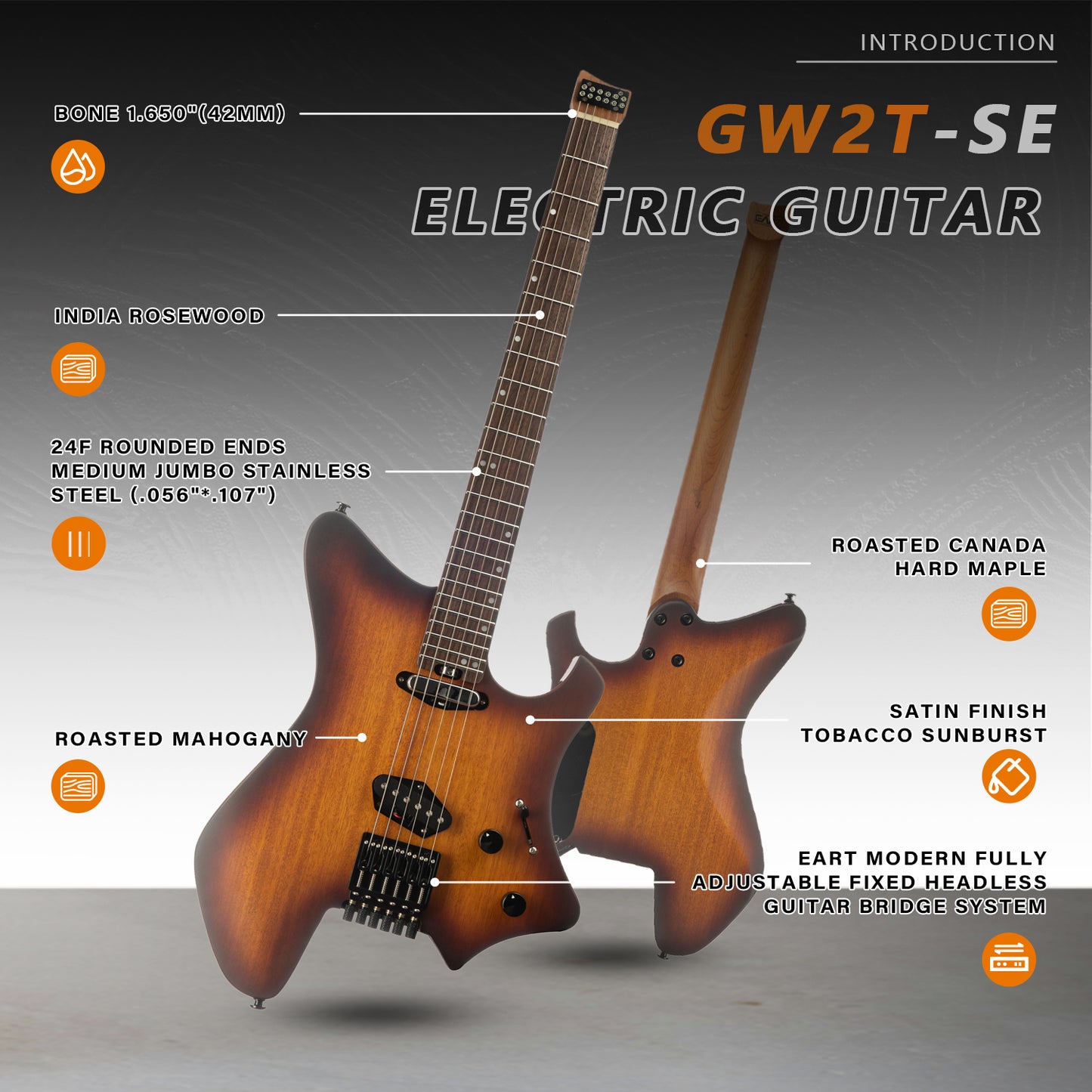 2_f04994eb-a765-4162-af3c-2c87a95bacf9 Eart Electric Guitars GW2T-SE, 6 String Headstockless Solid Headless Light Guitar