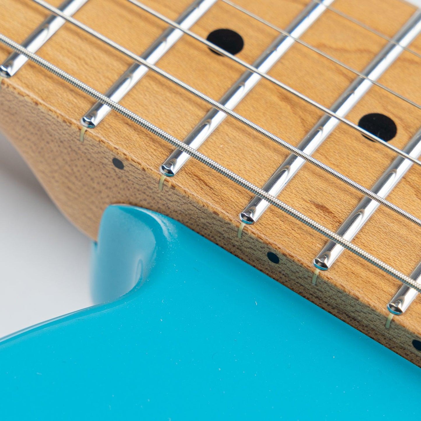 380_blue_neck Eart Guitars, TL-380 Solid Body Modern Style Tremolo Humbucker Pickups Electric Guitars, Pearl Blue