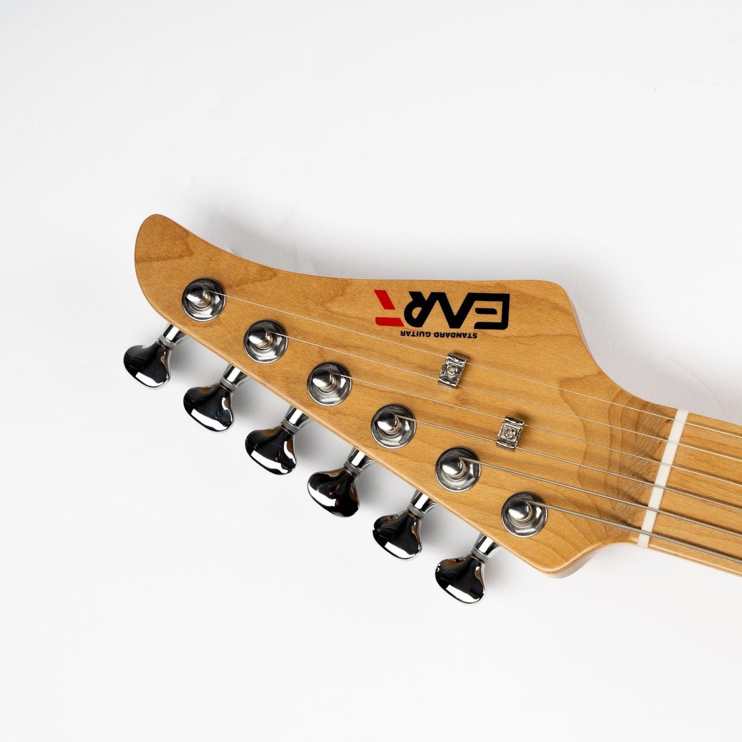 380_honey_burst_headstock_front Eart Guitars, TL-380 Solid Body Electric Guitars, Tremolo Humbucker Pickups, Honey Burst