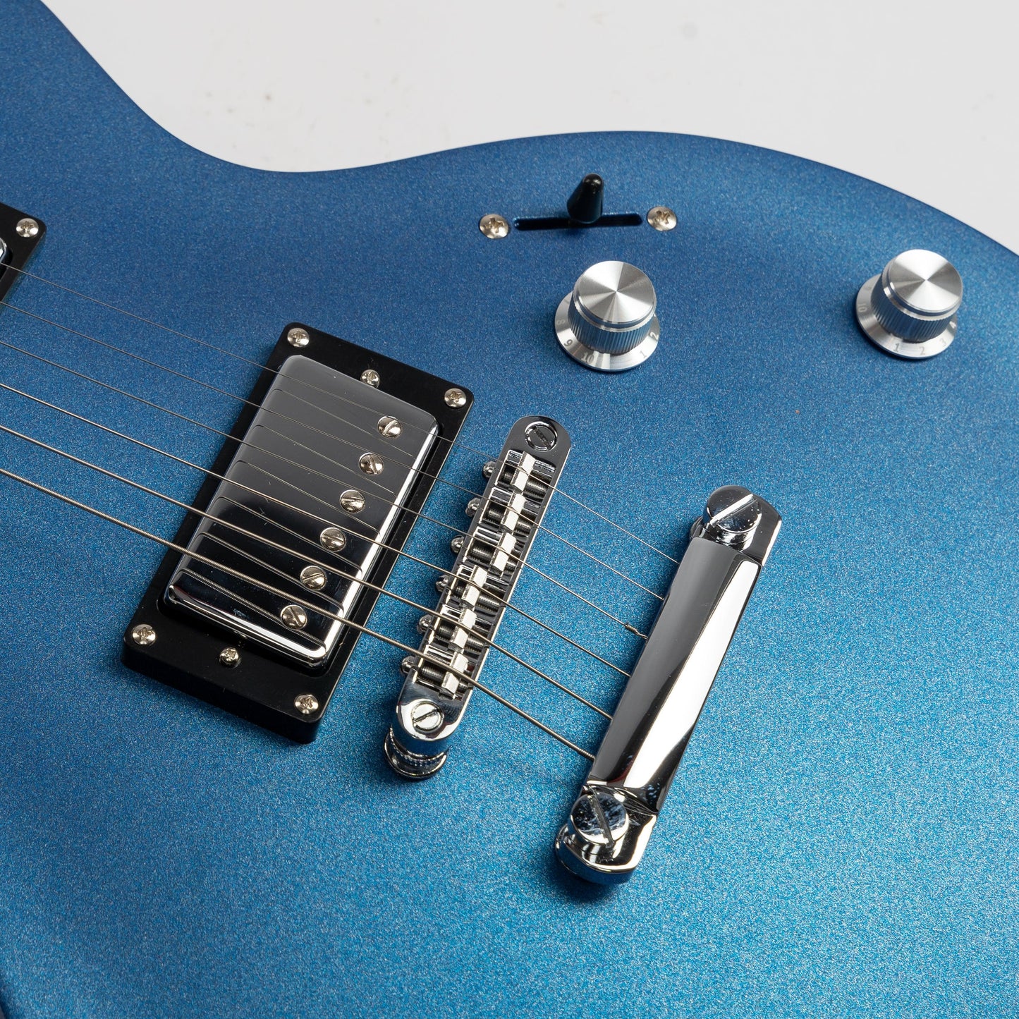 610_blue_bridge Eart Guitars, EGLP-610, Roasted Mahogany Body T-0-M Tailpiece Set Bridge Electric Guitar, Sapphire Blue