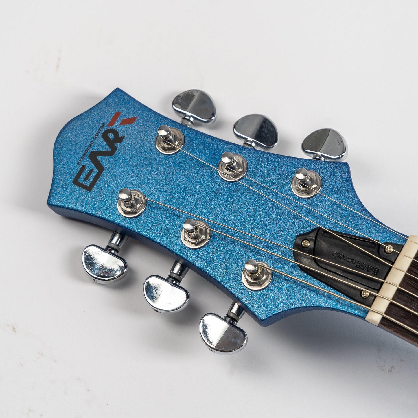 610_blue_headstock Eart Guitars, EGLP-610, Roasted Mahogany Body T-0-M Tailpiece Set Bridge Electric Guitar, Sapphire Blue