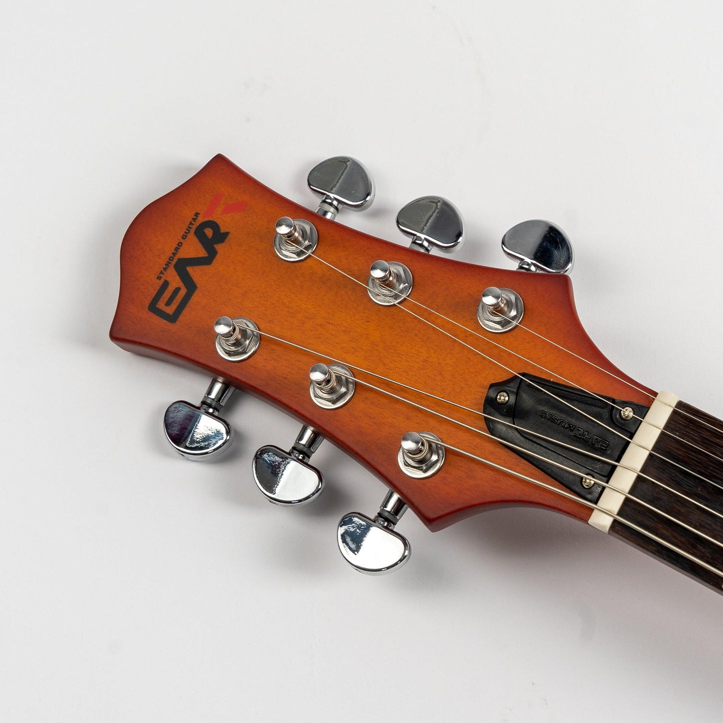610_honey_tea_headstock_front Eart Guitars, EGLP-610, Thin Body Okoume Body 3-Way Switch 1 Tone 1 Volume Electric Guitar, Honey Tea