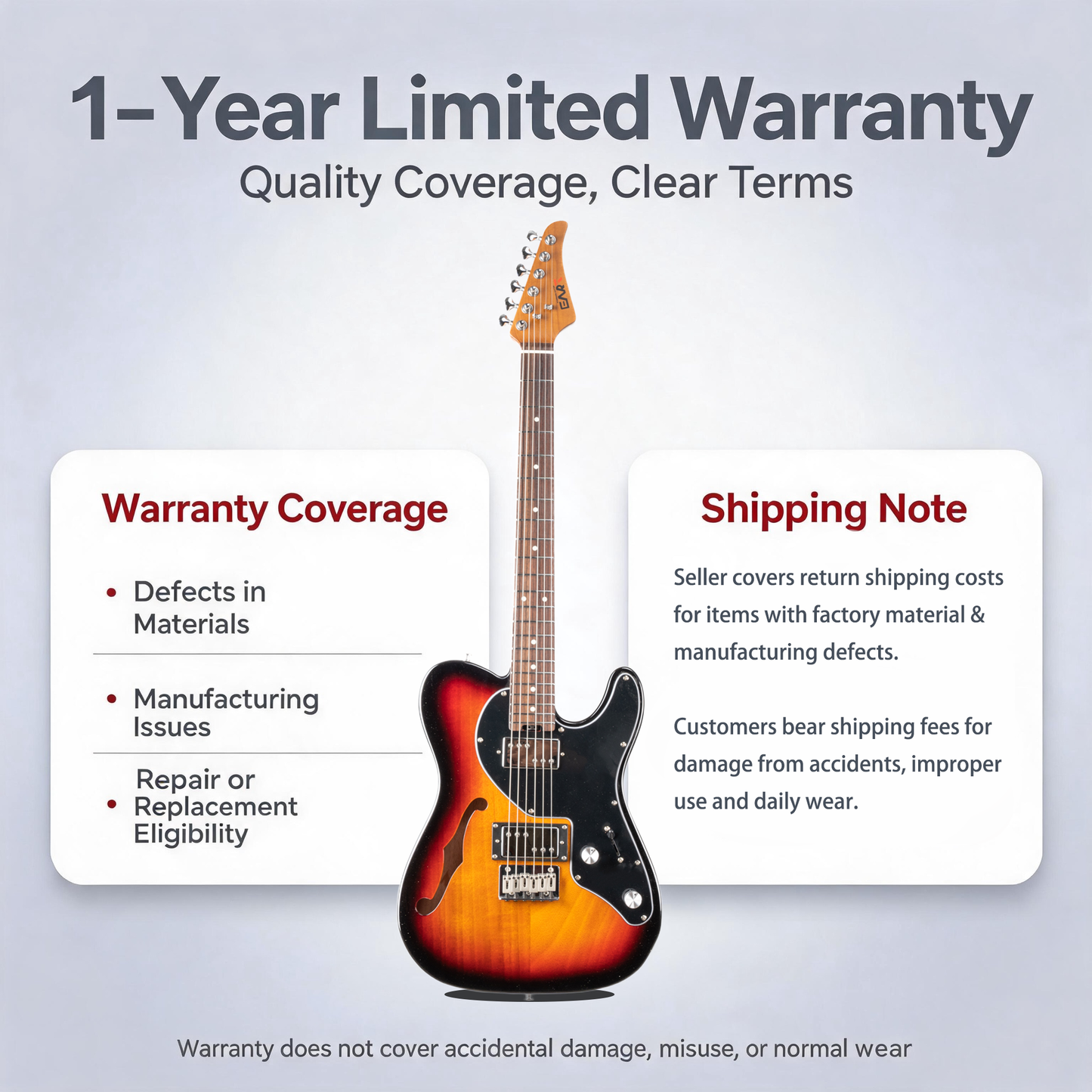 Eart GUITAR E-TT72 Semi Hollow Body Electric Guitar, HH Humbucker Pickups, Roasted Mahogany Body, Fixed Bridge, Stainless Steel Frets, Random Color (Sunburst or Surf Green)