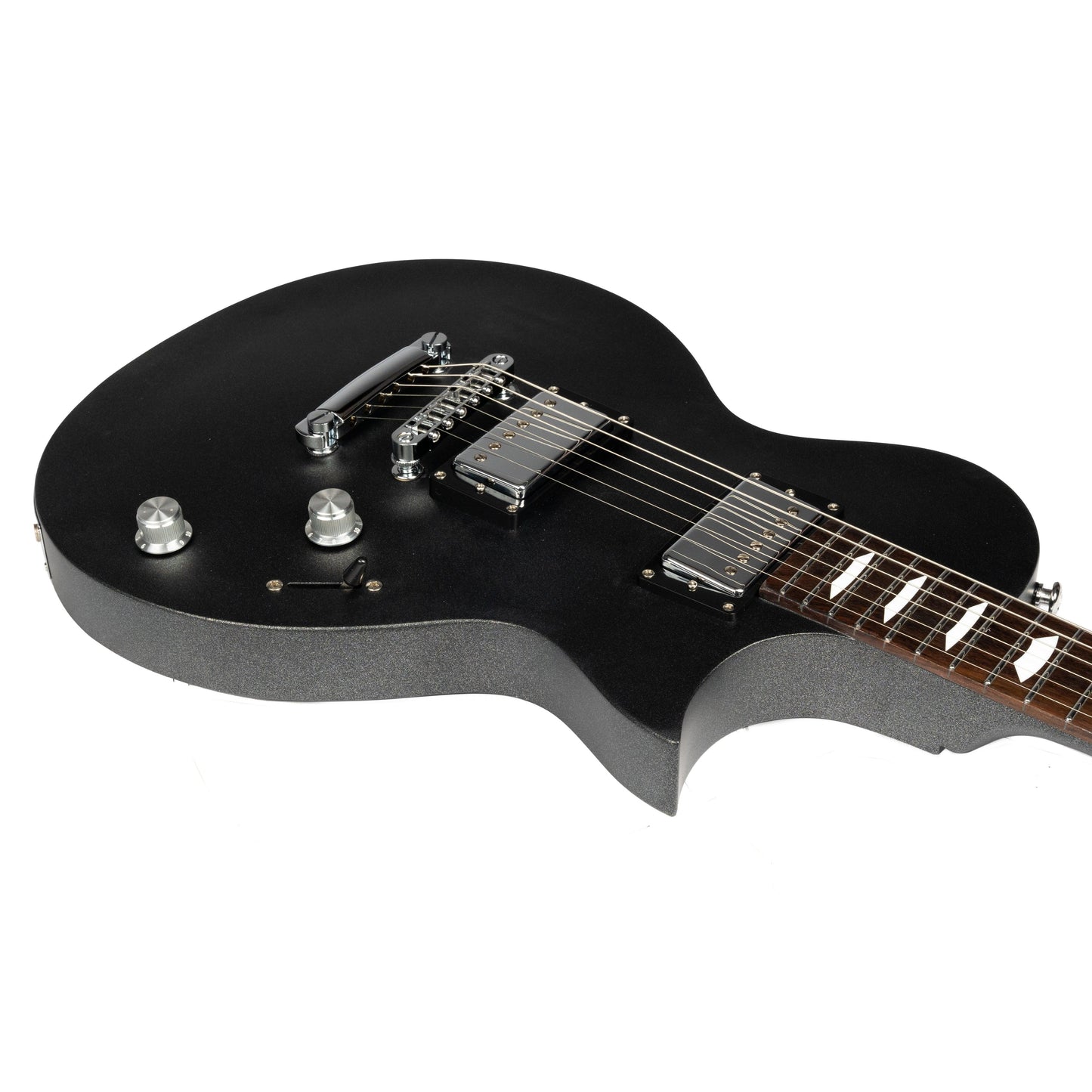 DSC0031-1 Eart Guitars, EGLP-610, 24.75" Thin Body Roasted Mahogany Electric Guitar, Gunmetal Black