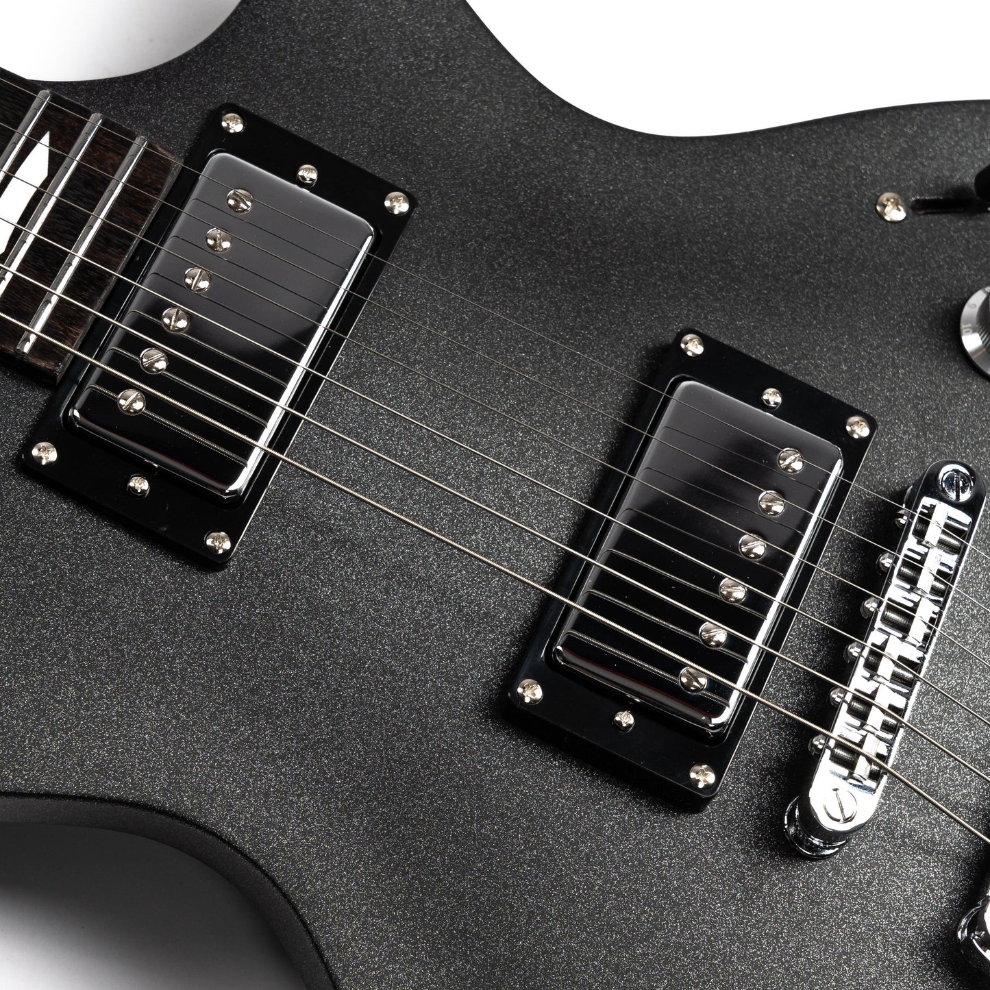 DSC9230 Eart Guitars, EGLP-610, 24.75" Thin Body Roasted Mahogany Electric Guitar, Gunmetal Black