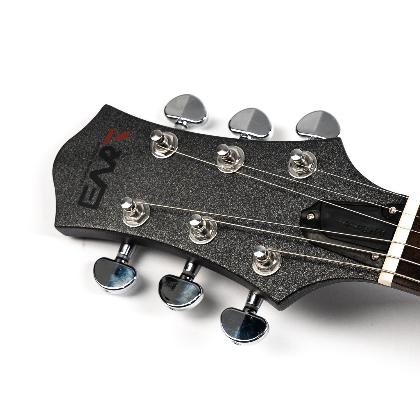 DSC9232 Eart Guitars, EGLP-610, 24.75" Thin Body Roasted Mahogany Electric Guitar, Gunmetal Black