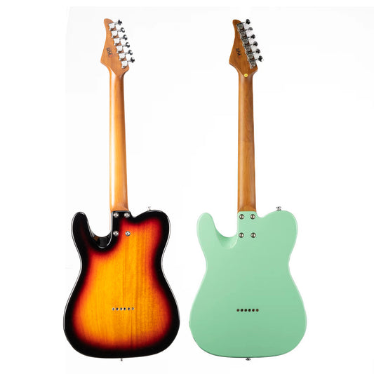 E-TT72_4 Eart GUITAR E-TT72 Semi Hollow Body Electric Guitar, HH Humbucker Pickups, Roasted Mahogany Body, Fixed Bridge, Stainless Steel Frets, Random Color (Sunburst or Surf Green)