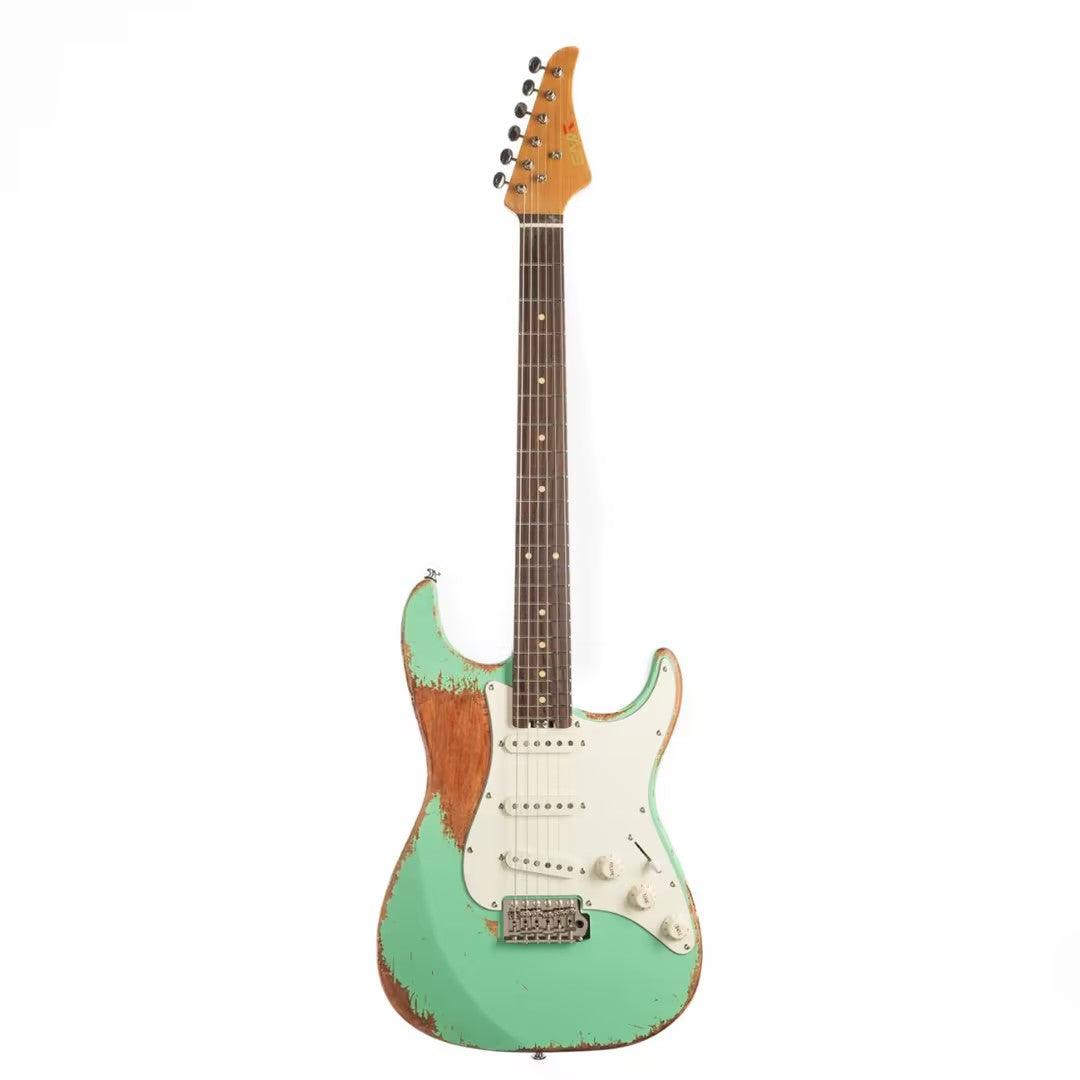 EART_Guitars_Vintage-VS60H_rosewood_fretboard_green EART Guitars, Vintage-VS60H(M), Satin Heavy Relic Finish 6-Point Synchronized Tremolo Bridge Electric Guitar