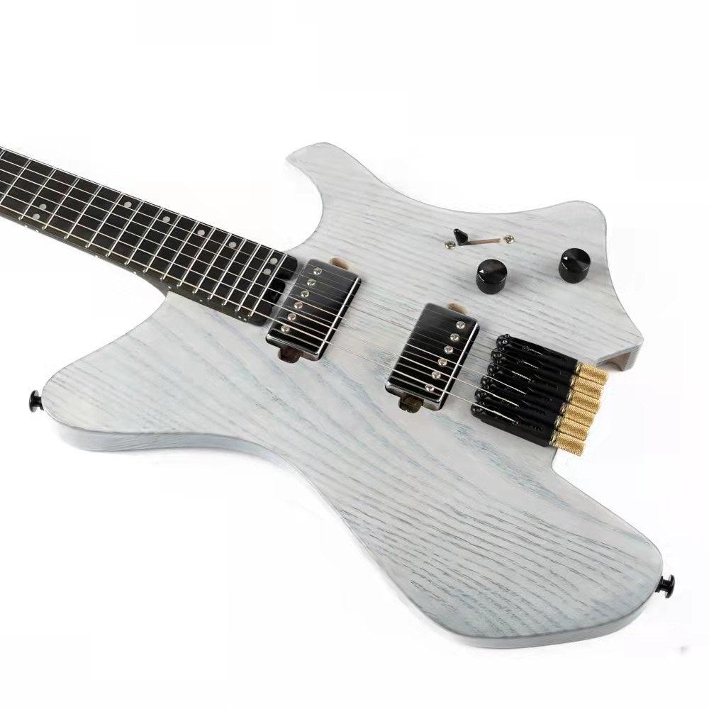 EART_electric_guitar_GW2-Pro_white_bady_front Eart Guitars, GW2-Pro, Roasted Ash Body Wenge Neck Headless Electric Guitar, Trans White