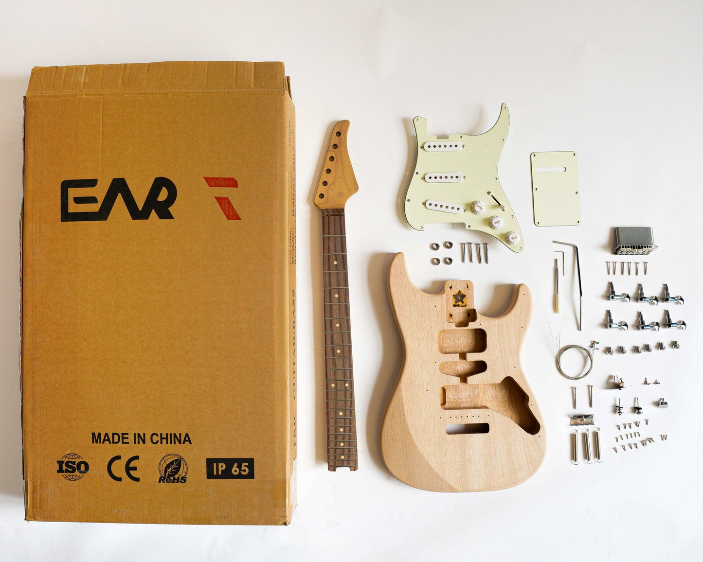 EUGK-S3S_1 Eart Guitars, EUGK-S3S, DIY Electric Guitar Kit Unfinished Mahogany Body India Rosewood Fingerboard Fretboard All Parts Included