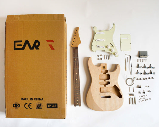 EUGK-S3S_1 Eart Guitars, EUGK-S3S, DIY Electric Guitar Kit Unfinished Mahogany Body India Rosewood Fingerboard Fretboard All Parts Included