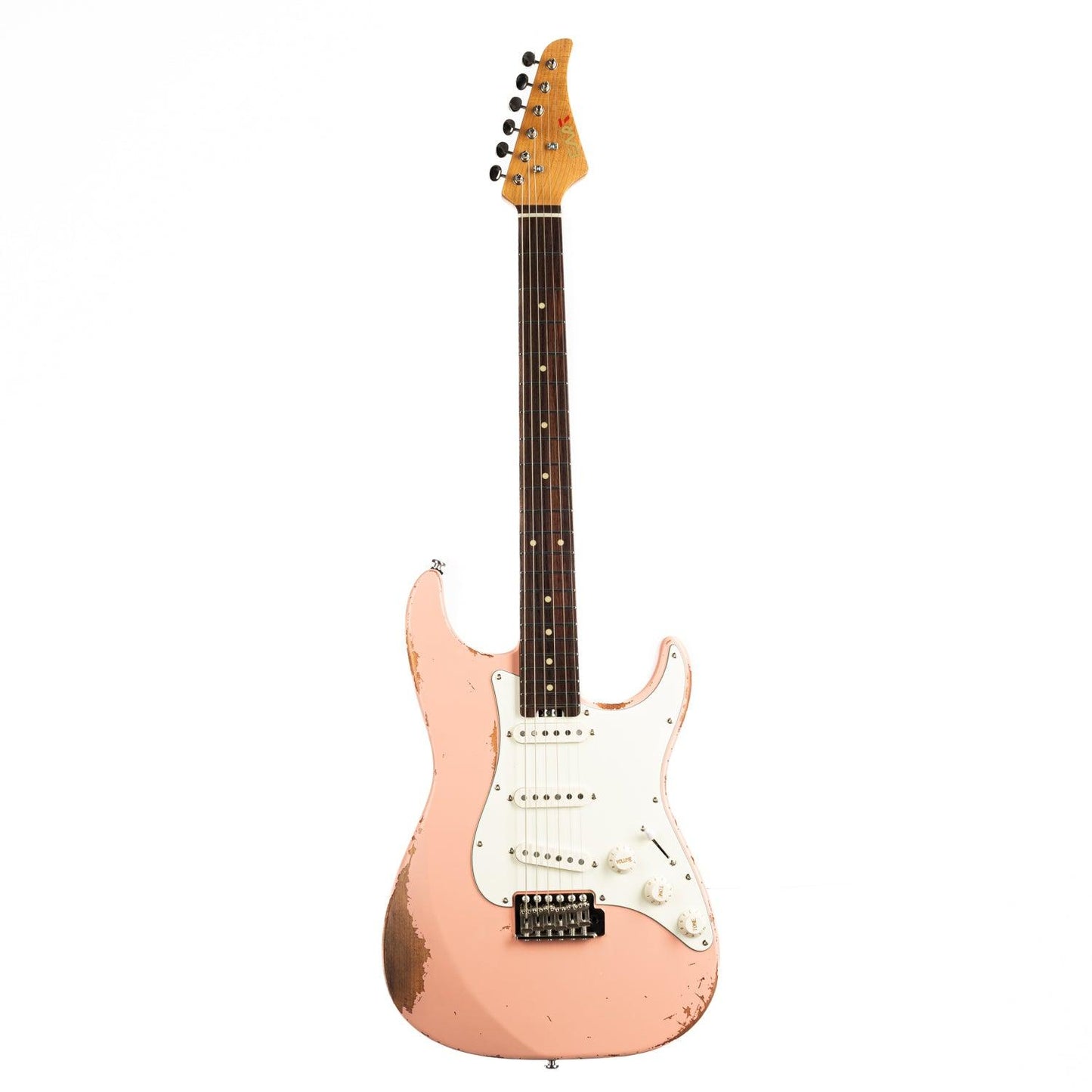 Eart_electric_guitar_Vintage-VS60_rosewood_fretboard_shell_pink Eart Guitars, Vintage-VS60(M), 6 String Solid-Body Guitar-Full Size Relic Finish 6-Point Synchronized Tremolo Bridge Electric Guitar