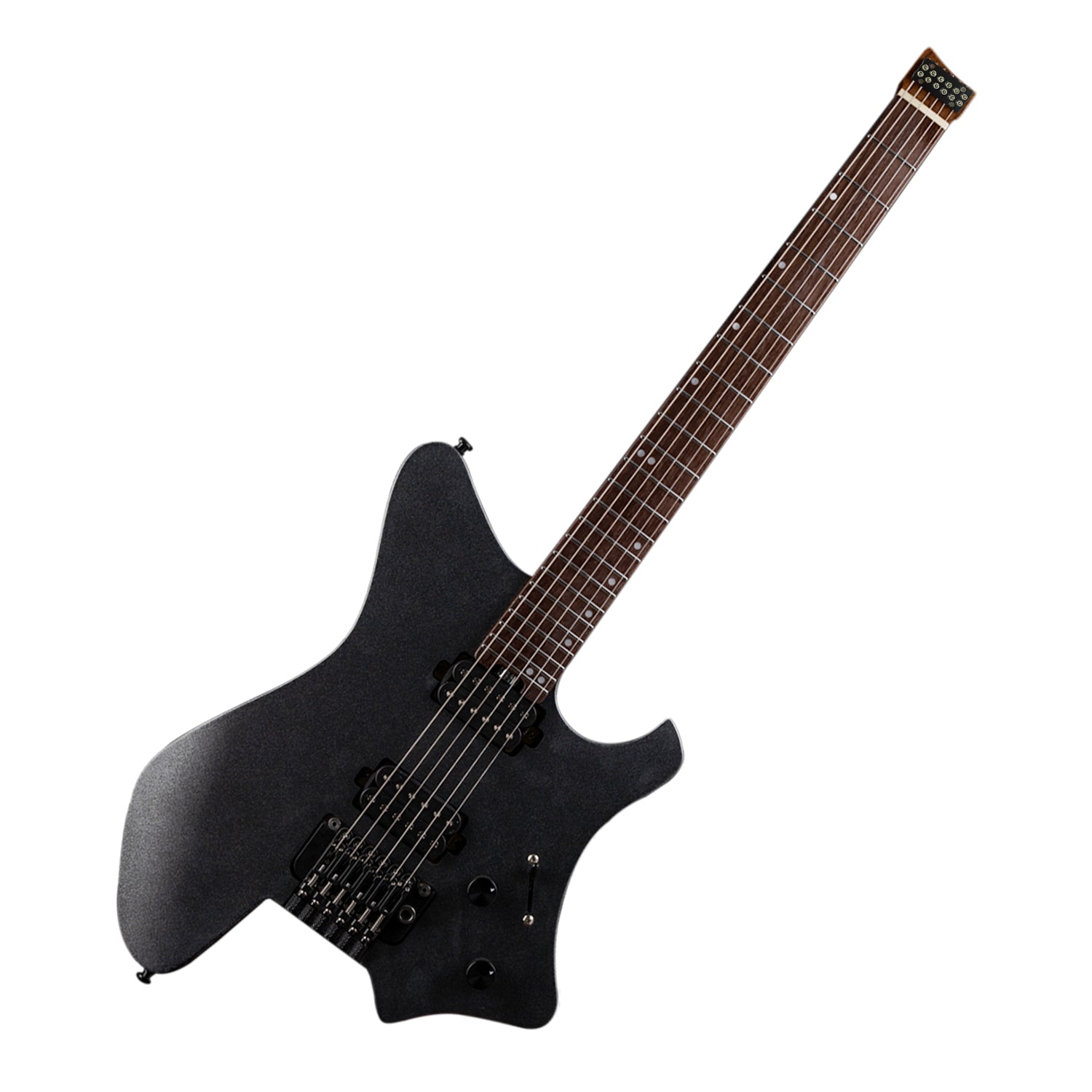 GW2-TE_black_front Eart Electric Guitars GW2-TE, 6 String Headstockless Roasted Mahogany Headless Guitar