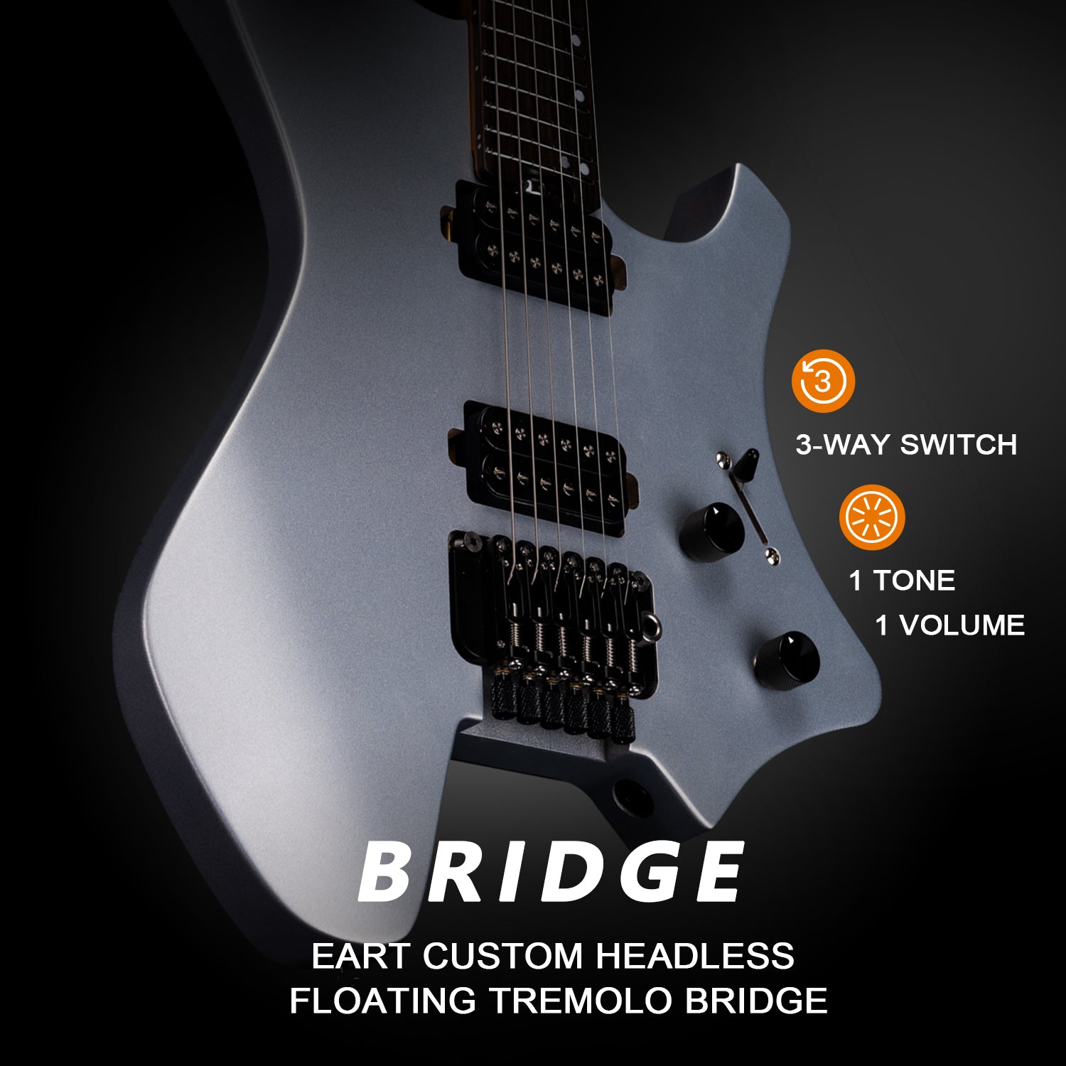 GW2-TE_bridge Eart Electric Guitars GW2-TE, 6 String Headstockless Roasted Mahogany Headless Guitar