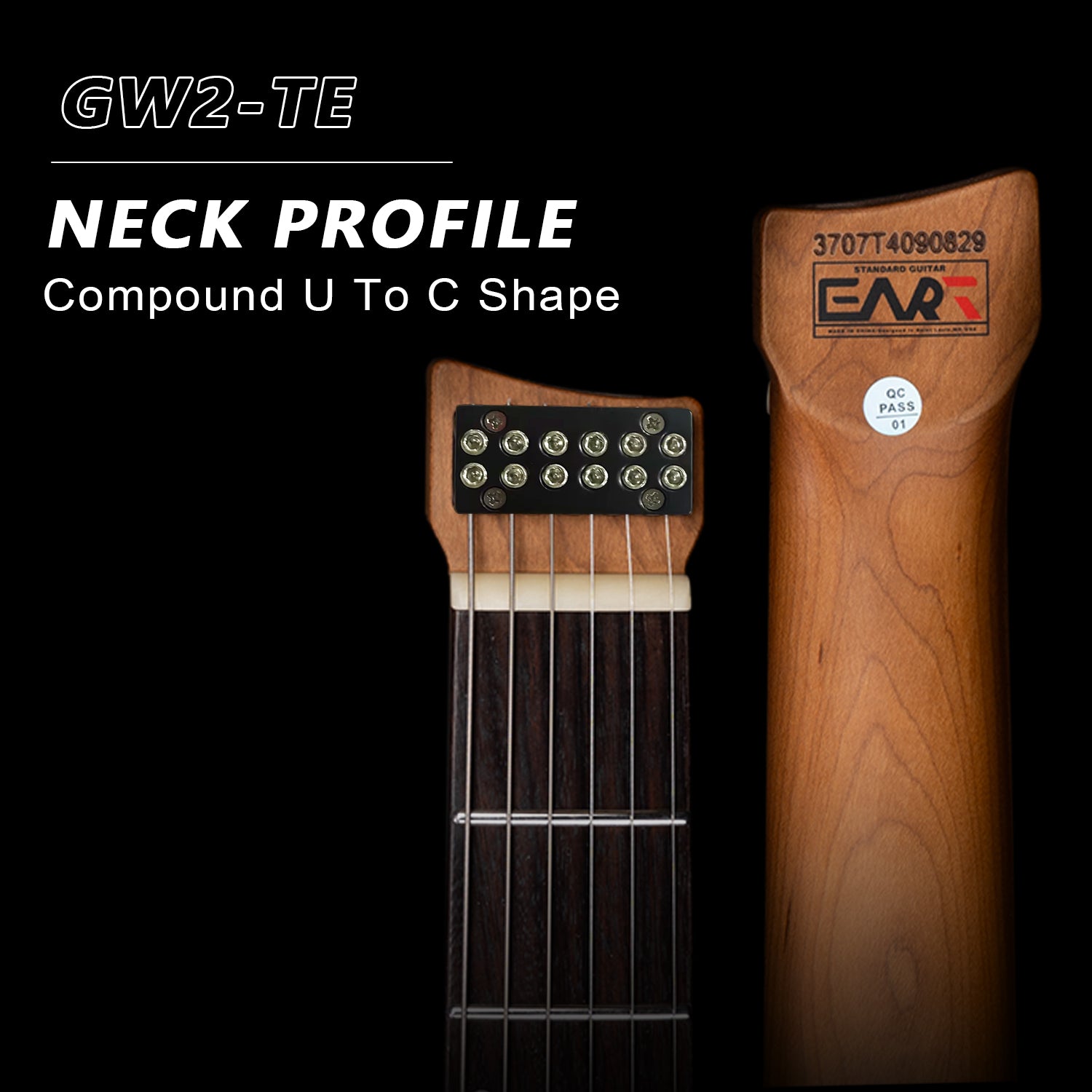 GW2-TE_neck_profile Eart Electric Guitars GW2-TE, 6 String Headstockless Roasted Mahogany Headless Guitar