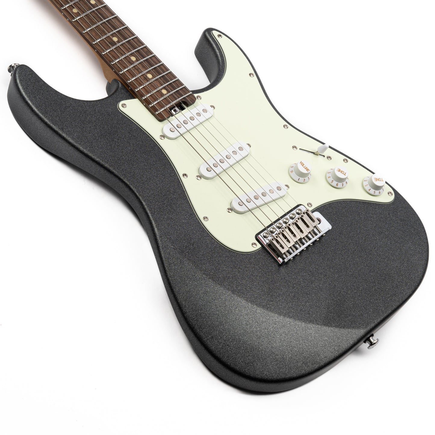 YMX-SG3_black_body_front Eart Guitars, YMX-SG3, SSS Ceramic Single Coil Pickups Vintage Style Electric Guitar, Metal Black