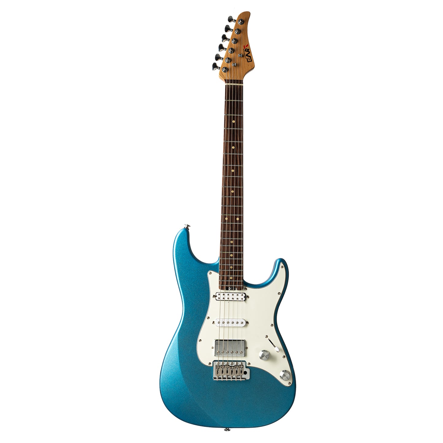 cp-73_pearl_blue Eart Guitars, CP-73, 25.5" Roasted Mahogany & Maple Electric Guitar, Compound Frets, Custom Alnico Pickups, 6-Point Tremolo, Satin Black/Pearl Blue/Tobacco Burst