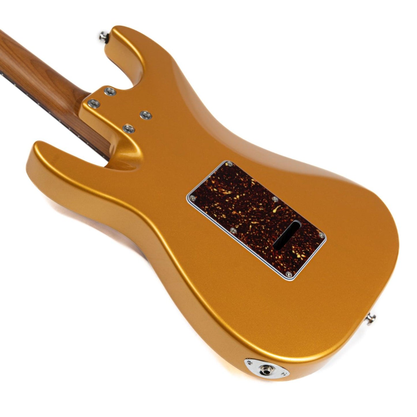 dmx-9tc_gold_body_back EART Guitars, DMX-9TC, NK-S Standard Shape 2-Point Synchronized Steel Saddle Tremolo Bridge Electric Guitar, Gold