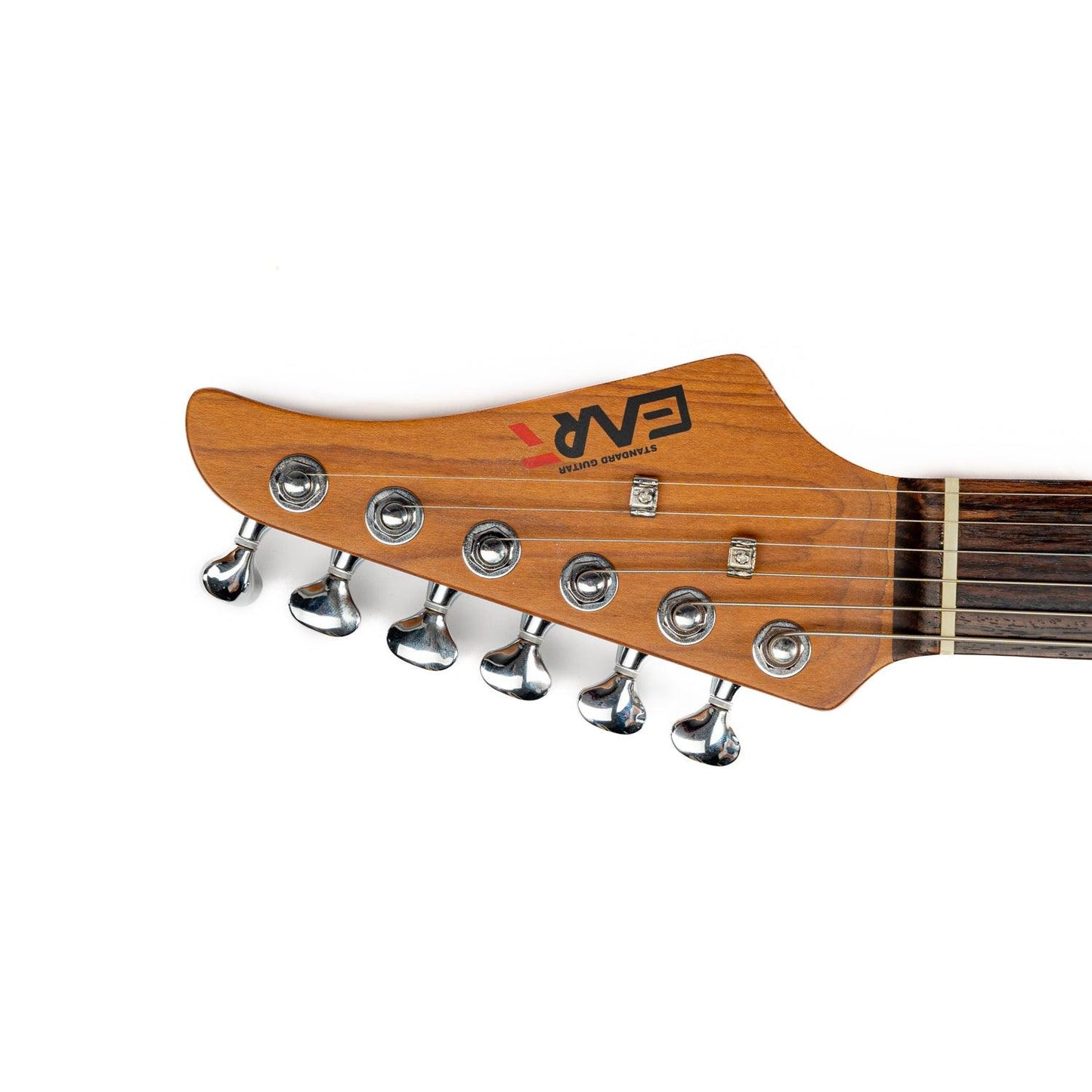 dmx-9tc_gold_headstock_front EART Guitars, DMX-9TC, NK-S Standard Shape 2-Point Synchronized Steel Saddle Tremolo Bridge Electric Guitar, Gold
