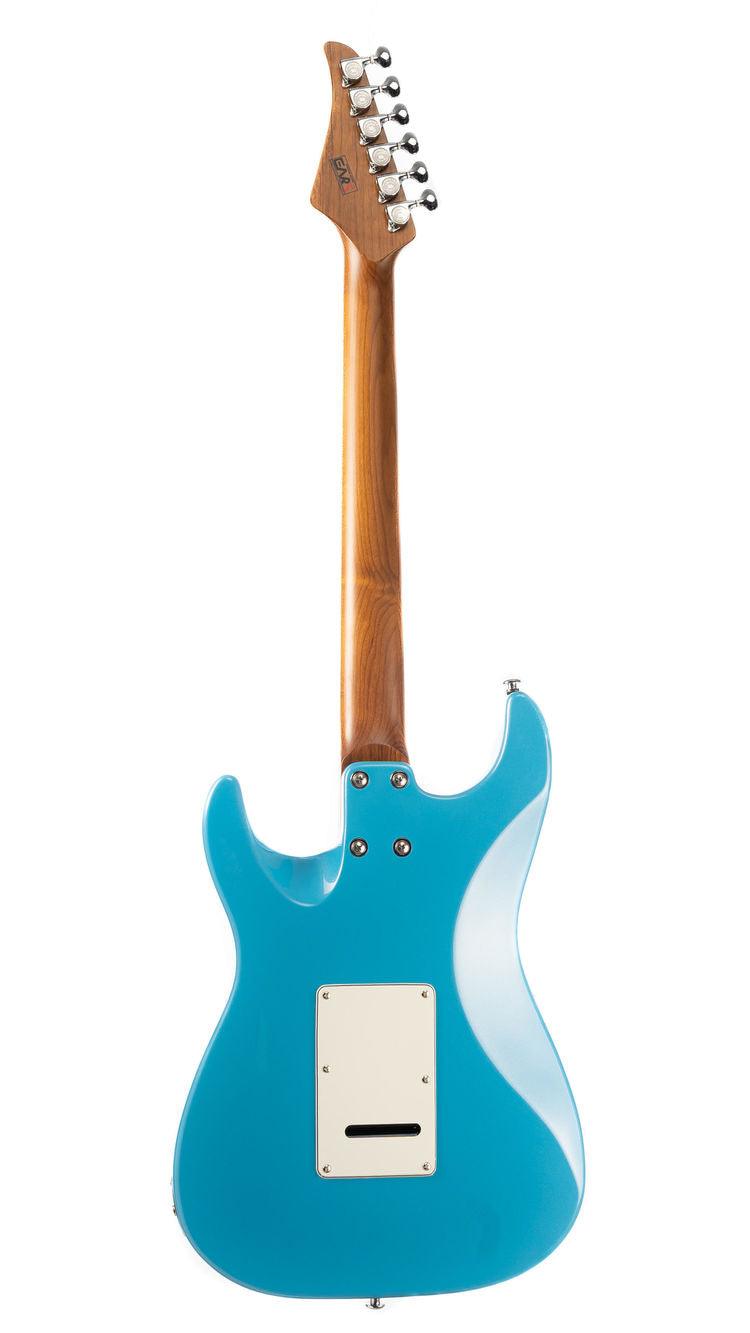 dmx9_BLUE_back EART Guitars, DMX-9, SSH Roasted Bookmatch Mahogany Body Canada Maple Neck Electric Guitar, Pearl Blue