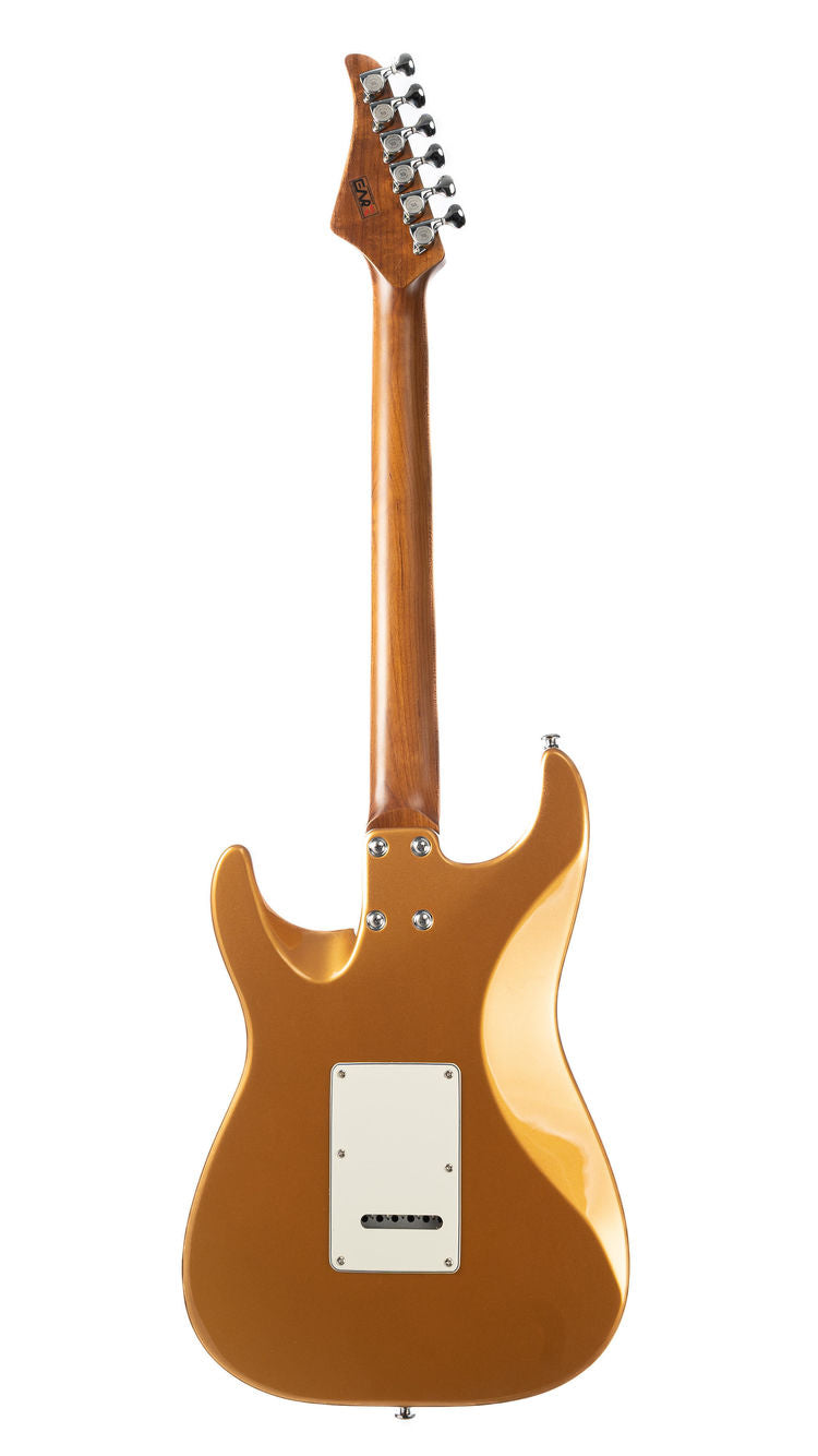 EART Guitars, DMX-9, NK-S Standard Shape 2-Point Synchronized Steel Saddle Tremolo Bridge Electric Guitar, Gold
