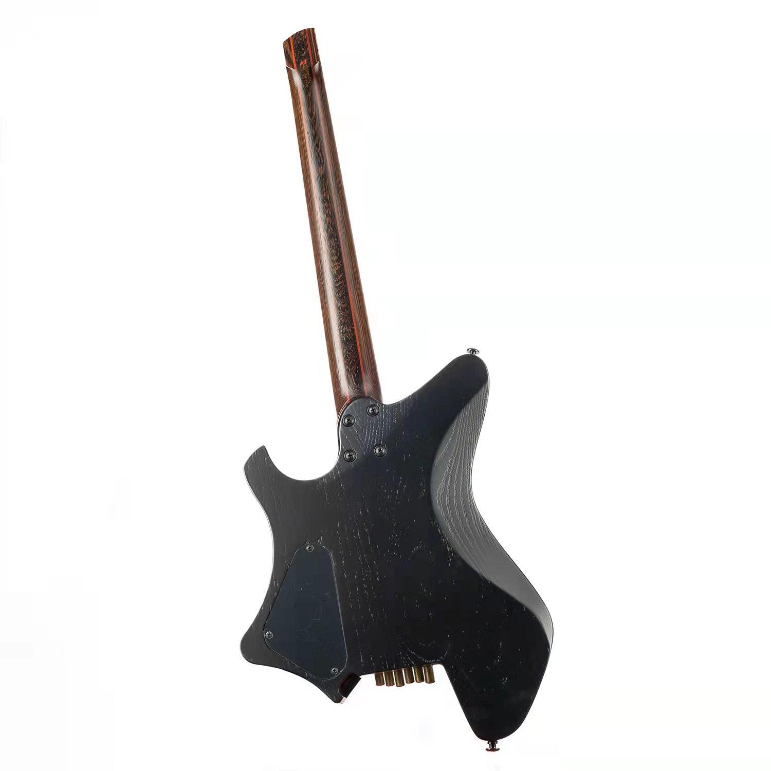 gw2-pro_black_gd_back Eart Guitars, GW2-Pro, Wenge Neck Headless Double Locking Fixed Bridge Electric Guitar, Solid Black GD