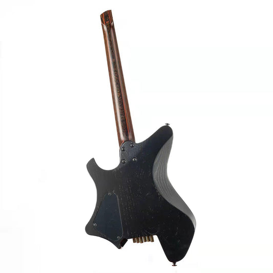 gw2-pro_black_gd_back Eart Guitars, GW2-Pro, Wenge Neck Headless Double Locking Fixed Bridge Electric Guitar, Solid Black GD