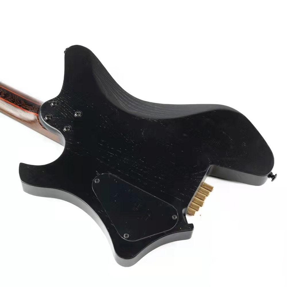 gw2-pro_black_gd_body_back Eart Guitars, GW2-Pro, Wenge Neck Headless Double Locking Fixed Bridge Electric Guitar, Solid Black GD