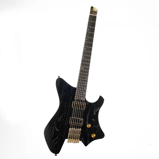 gw2-pro_black_gd_main Eart Guitars, GW2-Pro, Wenge Neck Headless Double Locking Fixed Bridge Electric Guitar, Solid Black GD