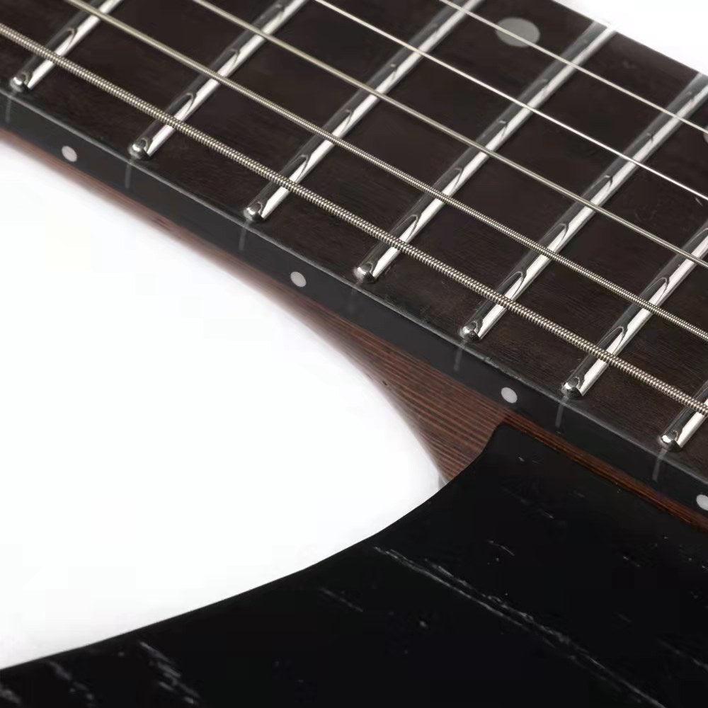 gw2-pro_black_gd_neck Eart Guitars, GW2-Pro, Wenge Neck Headless Double Locking Fixed Bridge Electric Guitar, Solid Black GD