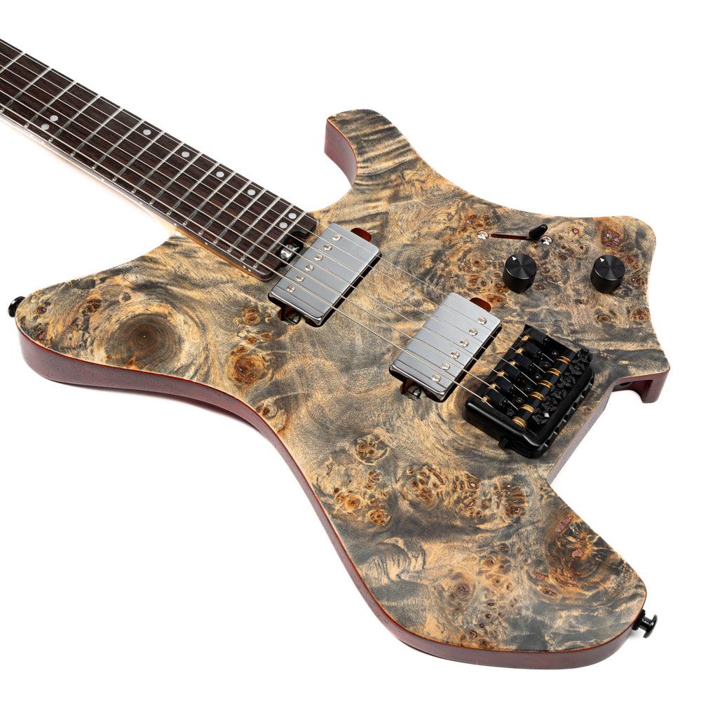 gw2_black_body_front Eart Guitars, GW2 Headless Solid Body Electric Guitar, Right Handed, Compound U To C Shape Neck, Black