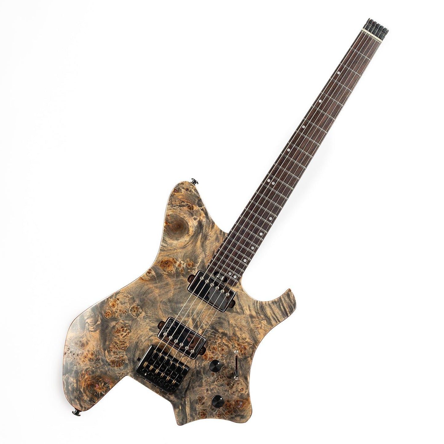 gw2_black_front Eart Guitars, GW2 Headless Solid Body Electric Guitar, Right Handed, Compound U To C Shape Neck, Black