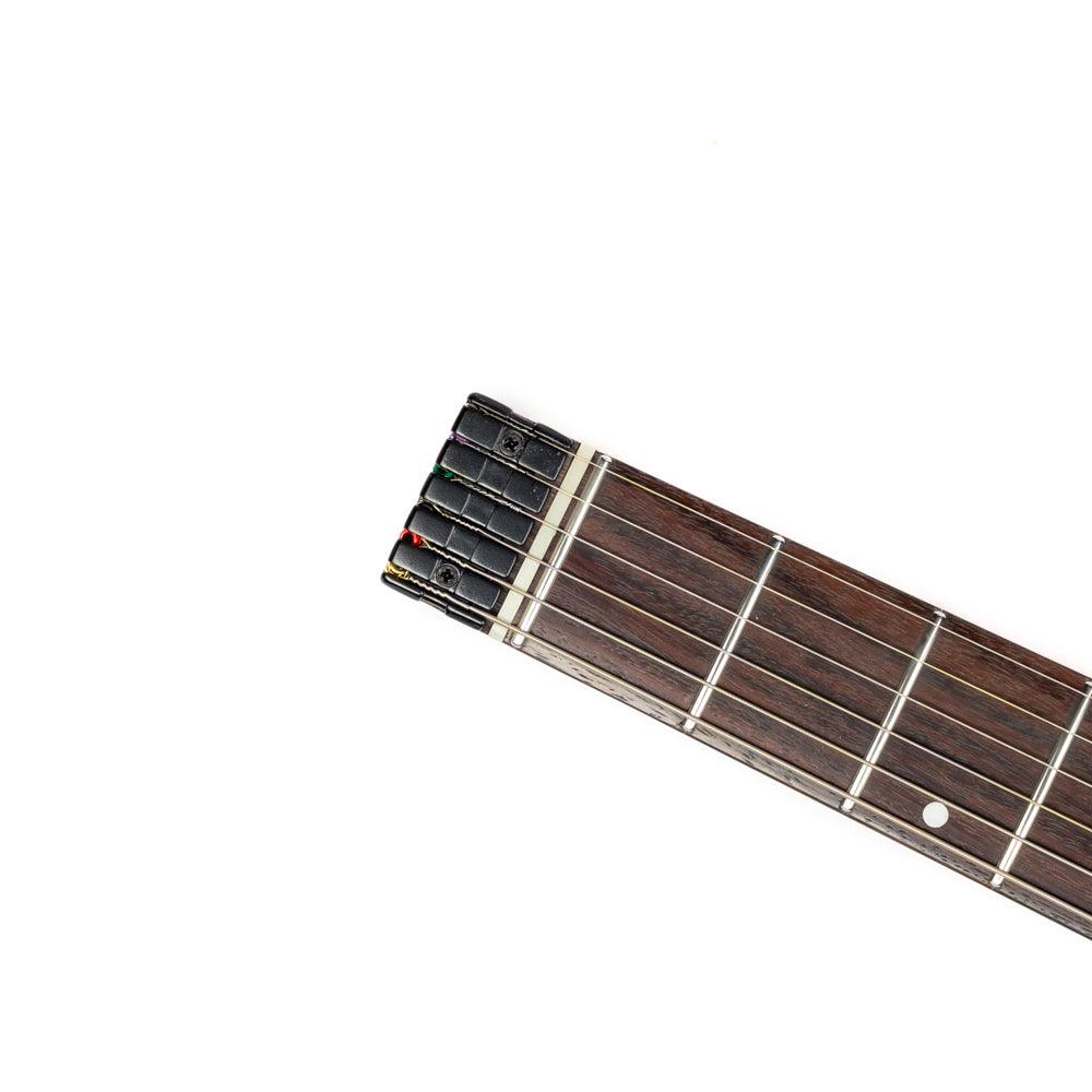 gw2_black_headstock_front Eart Guitars, GW2 Headless Solid Body Electric Guitar, Right Handed, Compound U To C Shape Neck, Black