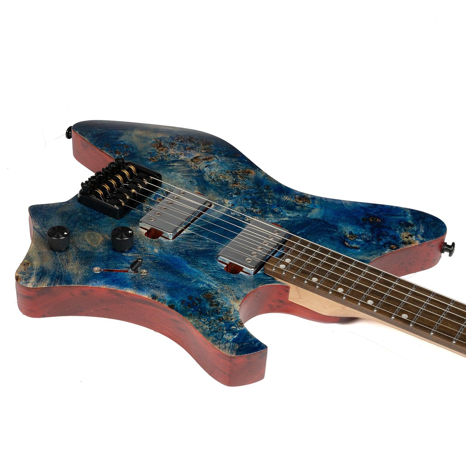 gw2_blue_body_front_pic Eart Guitars, GW2 Right Handed Headless Electric Guitars Model Satin Finish, Blue