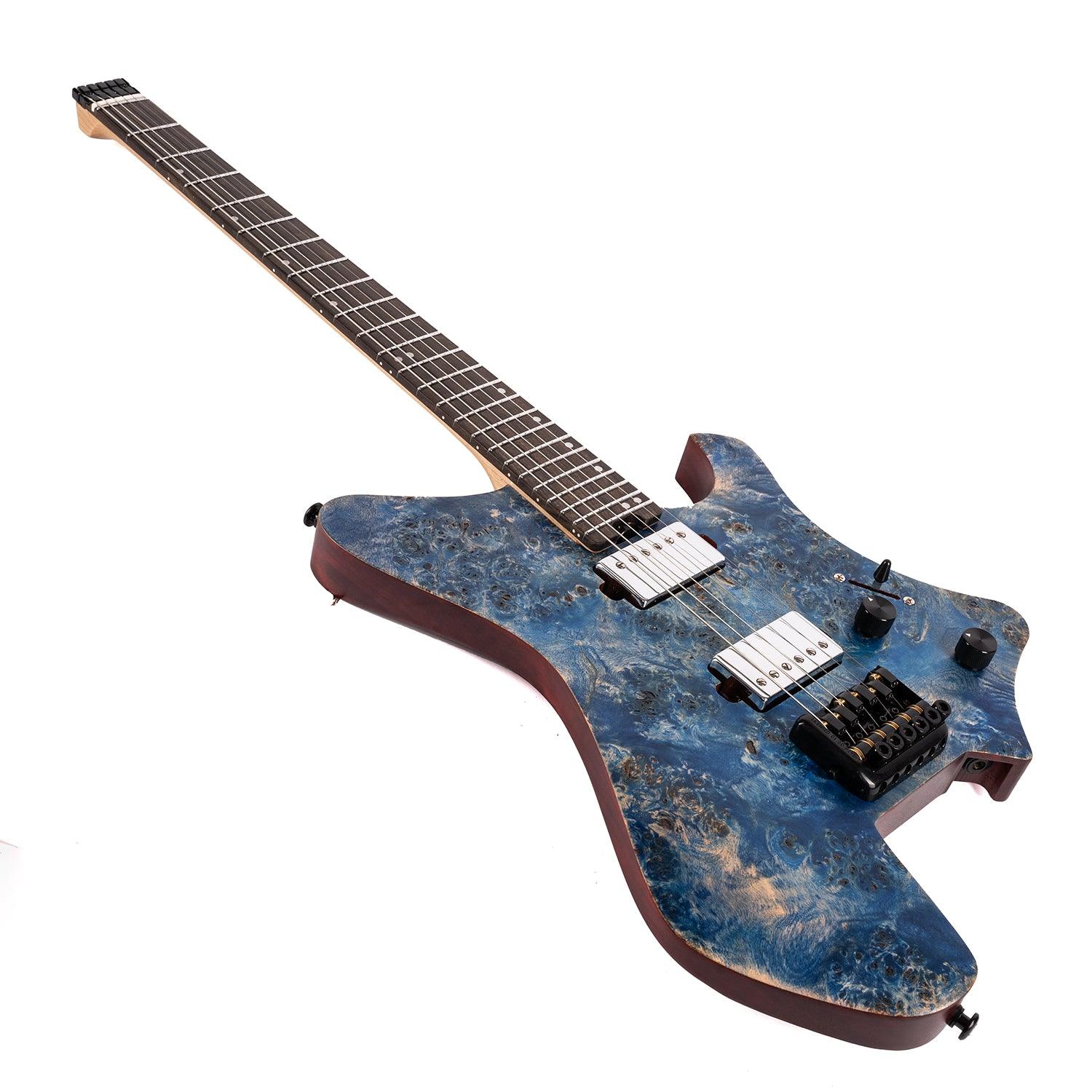 gw2_blue_front_main Eart Guitars, GW2 Right Handed Headless Electric Guitars Model Satin Finish, Blue