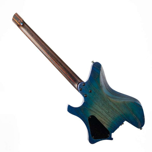 gw2_pro_blue_burst_back Eart Guitars, GW2-Pro, Headless Double Locking Fixed Bridge 3-Way Switch Electric Guitar, Blue Burst