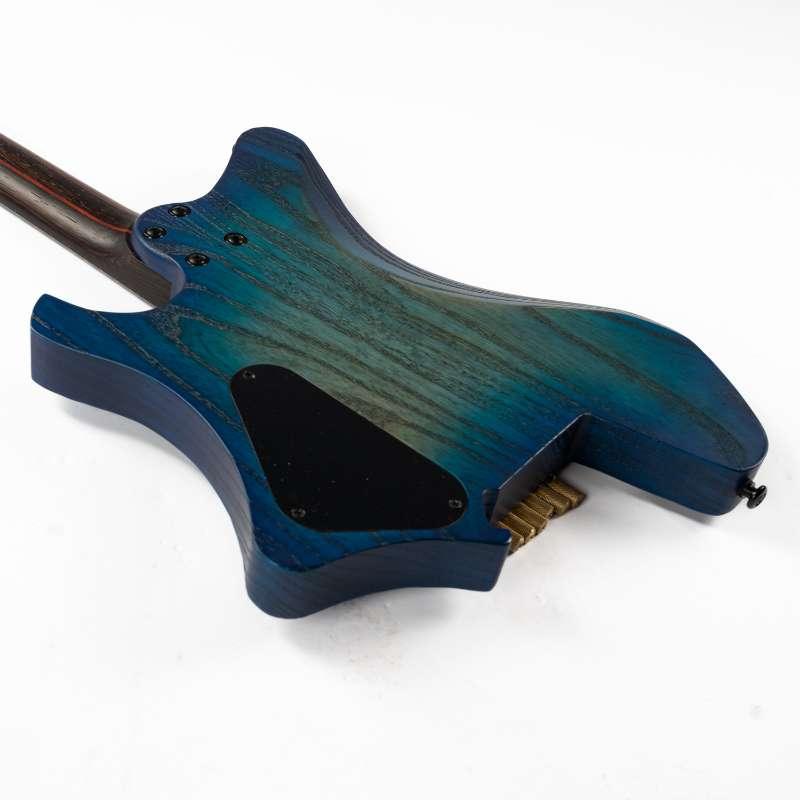gw2_pro_blue_burst_body_back Eart Guitars, GW2-Pro, Headless Double Locking Fixed Bridge 3-Way Switch Electric Guitar, Blue Burst