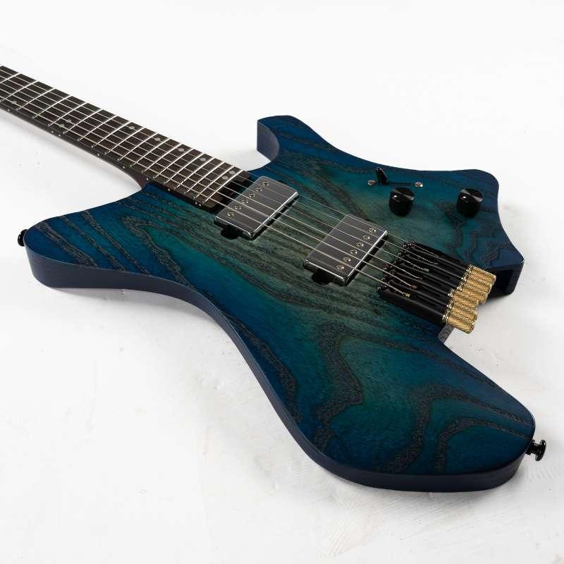 gw2_pro_blue_burst_body_front Eart Guitars, GW2-Pro, Headless Double Locking Fixed Bridge 3-Way Switch Electric Guitar, Blue Burst