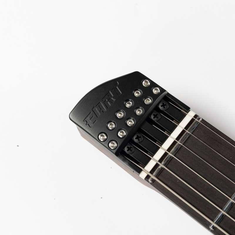 gw2_pro_blue_burst_headstock_front Eart Guitars, GW2-Pro, Headless Double Locking Fixed Bridge 3-Way Switch Electric Guitar, Blue Burst