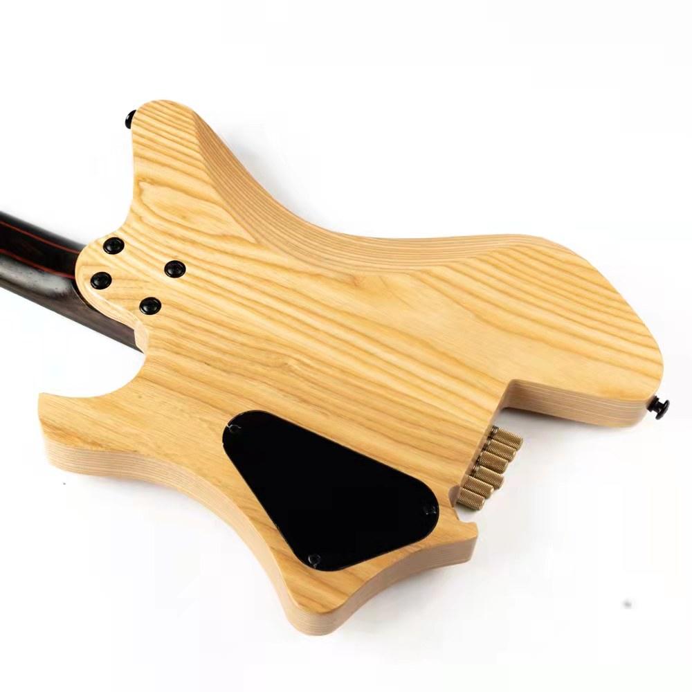 gw2_pro_natural_body_back Eart Guitars, GW2-Pro, Roasted Ash Body Headless 3-Way Switch,1 Tone,1 Volume Electric Guitar, Natural