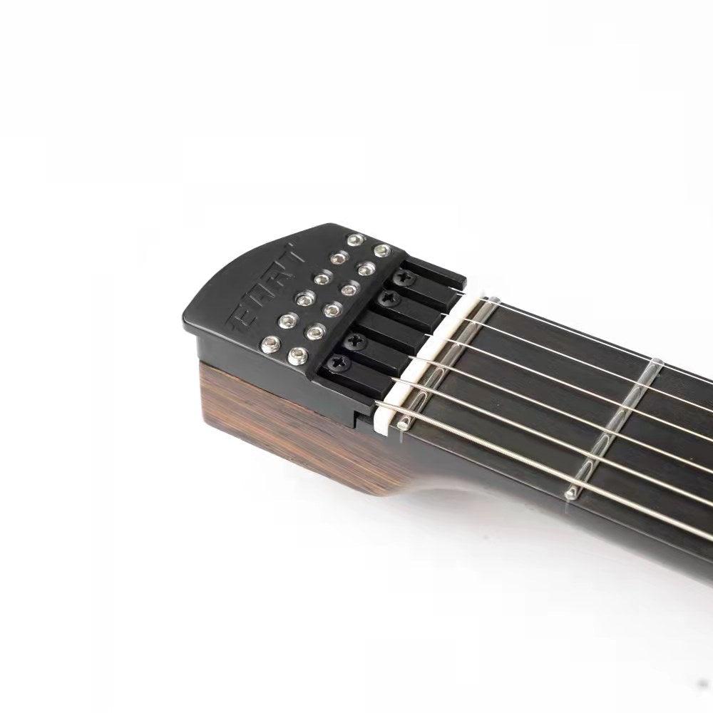 gw2_pro_natural_headstock_front Eart Guitars, GW2-Pro, Roasted Ash Body Headless 3-Way Switch,1 Tone,1 Volume Electric Guitar, Natural