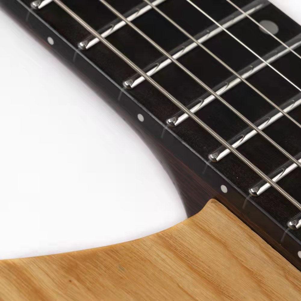 gw2_pro_natural_neck Eart Guitars, GW2-Pro, Roasted Ash Body Headless 3-Way Switch,1 Tone,1 Volume Electric Guitar, Natural