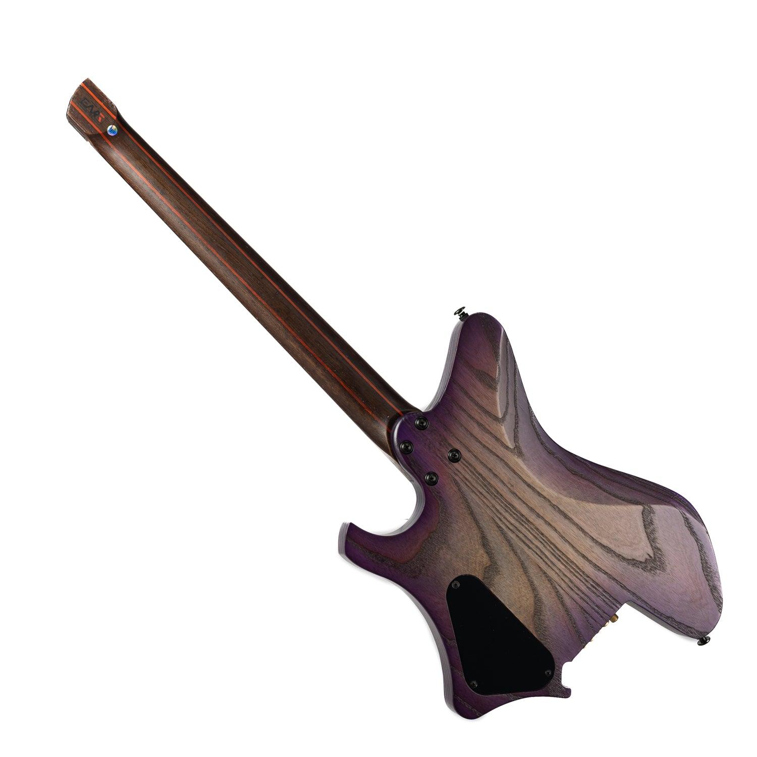 gw2_pro_purple_burst_back Eart Guitars, GW2-Pro, Headless Compound U To C Shape Neck Electric Guitar, Purple Burst