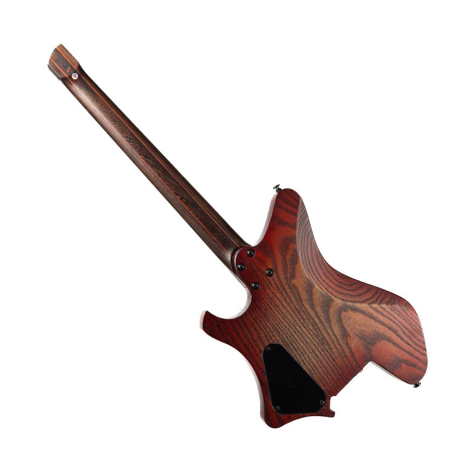 gw2_pro_red_burst_back Eart Guitars, GW2-Pro, Right Handed Headless 6 String Fixed Bridge Electric Guitar, Red Burst