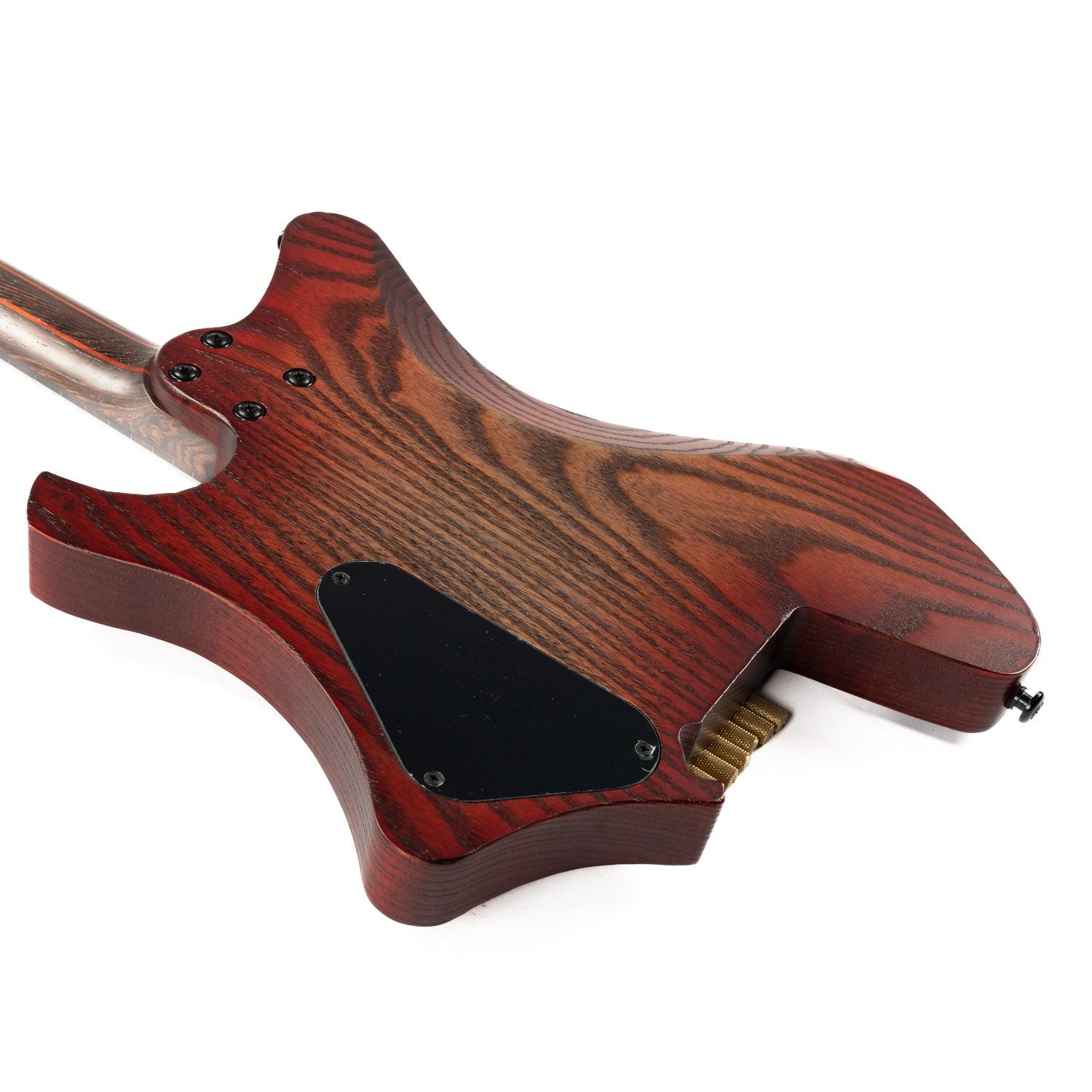 gw2_pro_red_burst_body_back Eart Guitars, GW2-Pro, Right Handed Headless 6 String Fixed Bridge Electric Guitar, Red Burst