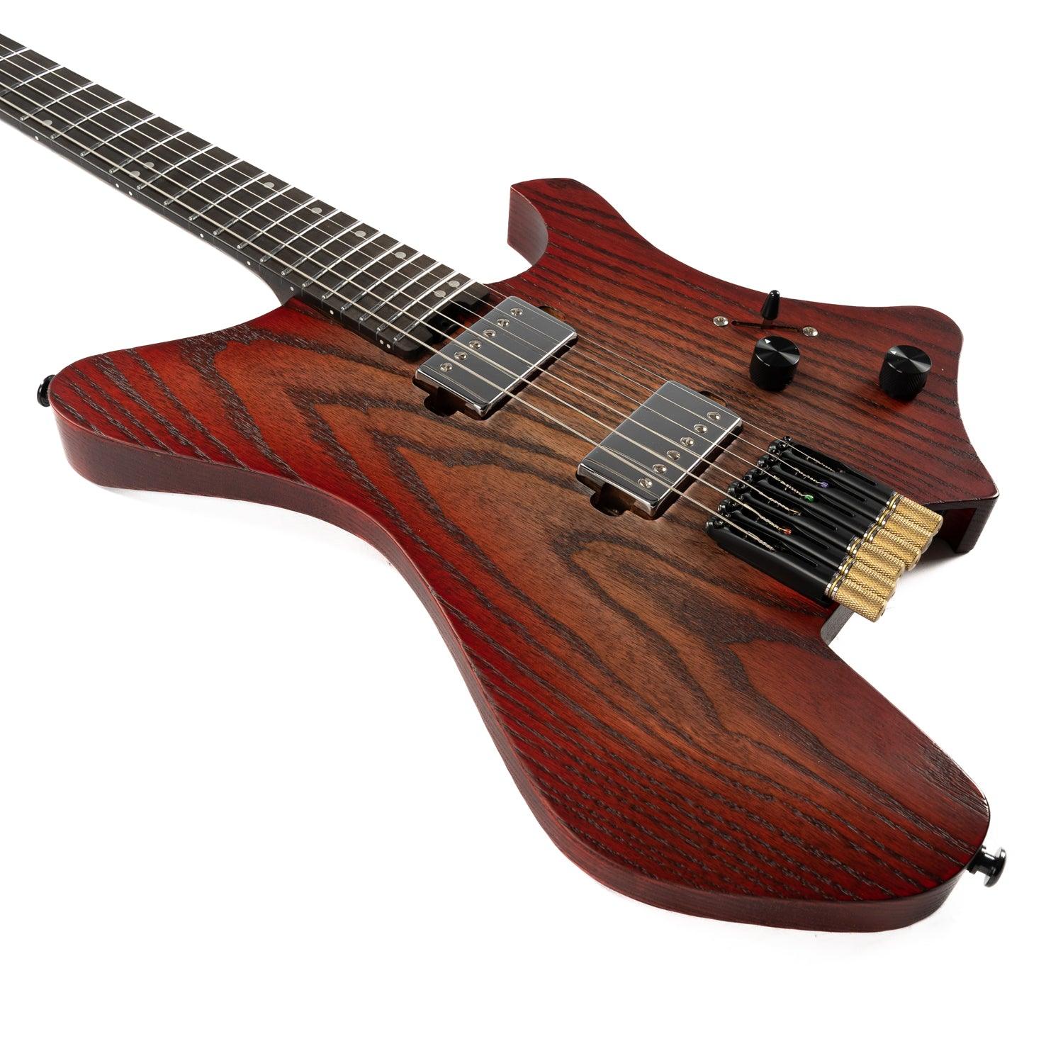 gw2_pro_red_burst_body_front Eart Guitars, GW2-Pro, Right Handed Headless 6 String Fixed Bridge Electric Guitar, Red Burst