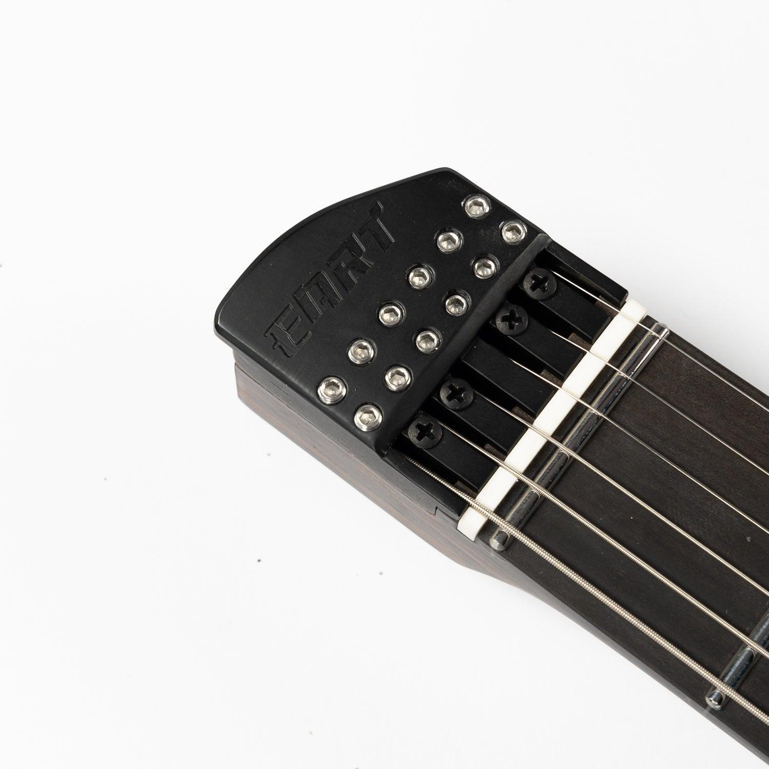 gw2_pro_red_burst_headstock_front Eart Guitars, GW2-Pro, Right Handed Headless 6 String Fixed Bridge Electric Guitar, Red Burst