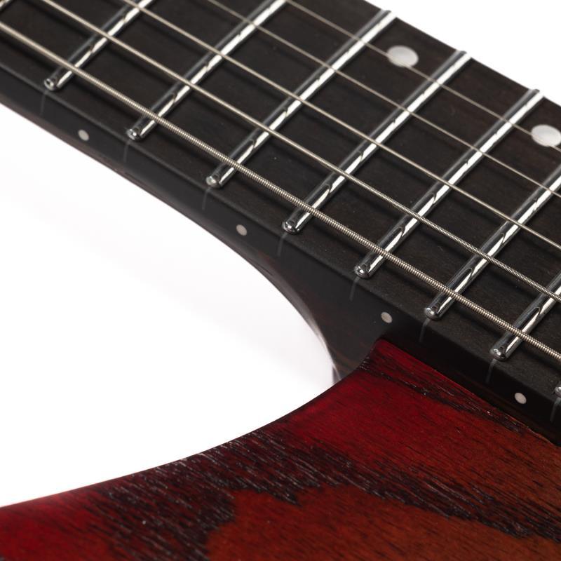 gw2_pro_red_burst_neck Eart Guitars, GW2-Pro, Right Handed Headless 6 String Fixed Bridge Electric Guitar, Red Burst