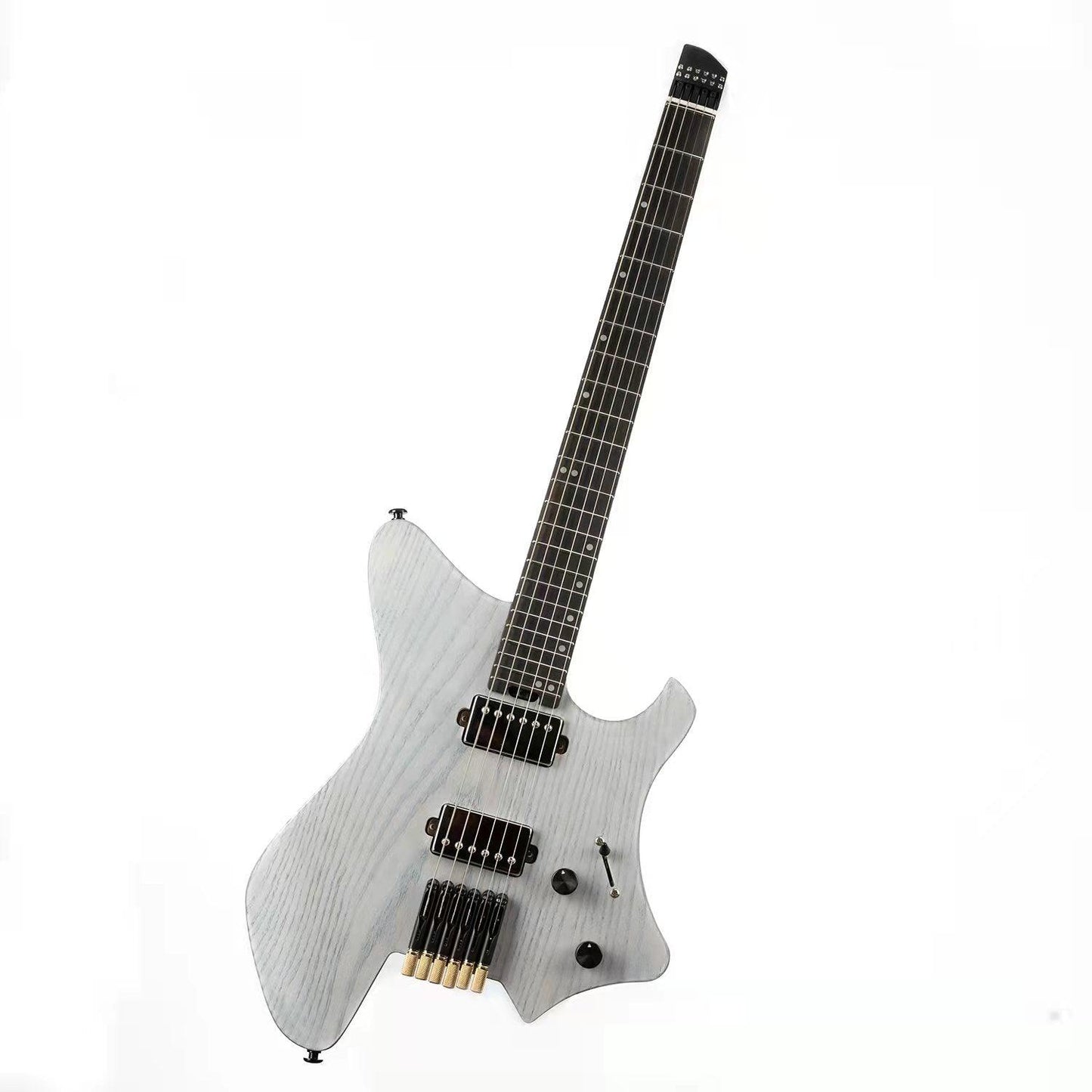 gw2_pro_trans_white_main Eart Guitars, GW2-Pro, Roasted Ash Body Wenge Neck Headless Electric Guitar, Trans White